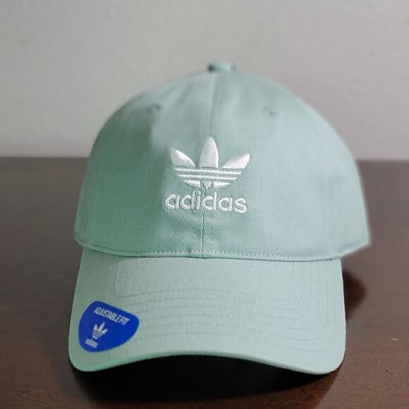 Adidas Originals Trefoil Logo Dad Hat Cap Pale Green Grey White Adjustable New - Picture 5 of 11